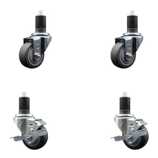 Service Caster 3'' SS Thermoplastic Rubber Wheel Swivel 1-5/8'' Expanding Stem Caster Set 2 Brakes, 4PK SCC-SSEX20S314-TPRB-2-TLB-2-158 - main